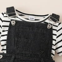 6t Dječja djevojka odjeća Little Girl Outfits Stripe košulja kratkih rukava Top Black Ukupne Jeans Hlače