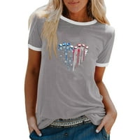 Amidoa Žene američke majice zastava kratki rukav Crewneck T-majice Suncokret bejball Love Heart Print