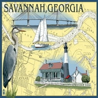 FL OZ Keramička krigla, Savannah, Gruzija, nautička karta, perilica posuđa i mikrovalna pećnica