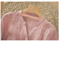 Ženska pamučna posteljina bluza Bluza Ljetna V-izrez Tunic Dugme za laktove za ruke dolje majice Ležerne