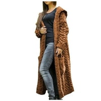 Žene plus veličina Ženska zimska čvrsta čvrsta pletena labava s kapuljača Dugi kardigan džemperski džepni