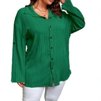 Ležerna obična košulja s dugim rukavima zelene plus veličine Bluze