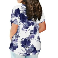 Qolati Womens Plus veličine vrhova Dressy kratkih rukava cvjetna bluza plus veličina Crewneck Stilrish