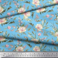 Soimoi Blue Poliester Crepe lišće tkanine i božurno cvjetno ispis tkanina od dvorišta široko