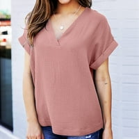 Ženska modna casual Solid V-izrez Majica s kratkim rukavima TOP bluza pulover, žene bluze kratki rukav,