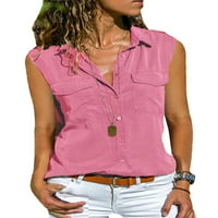 Rejlun Ženske vrhove bluza od reverske izrezom, majica u boji, ležerna tunika košulja obični odmor ružičasta