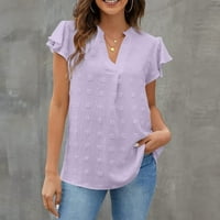 Bluze za žene plus veličine Ljeto V izrez Basic Solid Color Dressy Womens Moda Švicarska Dot Ruffle