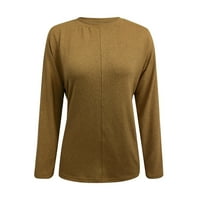 Majice za žene za žene Ženski dugi rukav okrugli vrat zakrpali zakrpane boje blok Stripe majica, Khaki XL