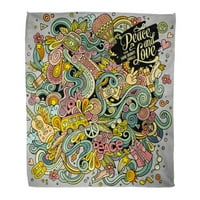 Bacanje pokrivača toplo ugodno print flanel vintage crtani doodles hipi šarene detaljne partije Funky