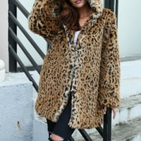 Puntoco ženski kaputi i jakne zazor, topli Furry Coat Jakna Zimska leopard isključuje ovratnik smeđu