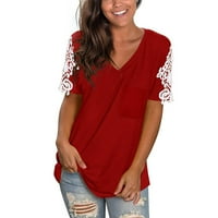 Košulje za žene Crvena prodajna čipka Ženska čipka kratkih rukava V-izrez Majica Labavi Ležerne prilike