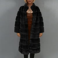 Žene FAU krzneni kaput - dame toplo krzneni kaput jakna zimska solidna V-izrez odjeća crna xxl