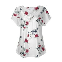 Apepal ženski flutter kratki rukav ljeto V izrez Casual majice opuštene fit bluze bijeli s