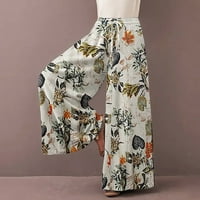 Durtebeua ženske ležerne cvjetne ispisane pantalone pojas elastične struke široke pantalone za noge