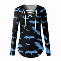 Strungten ženska bluza, Halloween Print V-izrez Fall Majice Dugi rukav Duks Udobne labave majice Bluze