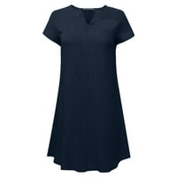 Žene Ljeto pamučno posteljina haljina kratkih rukava V izrez Lopata baggy solid comfy kratka haljina