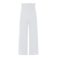 Ženske hlače Ljetne casual solid boju visokog struka labava brisanje dugih posteljina širokih pantalona