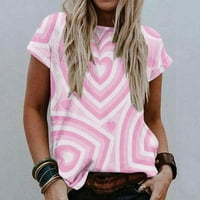 Ženski bluze Ženski modni casual udobne tiskane o-vrat kratkih rukava s kratkim rukavima Pink XL