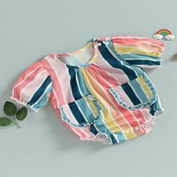 Novorođena beba Girl Rompers Rainbow Striped Print kratki rukav BodySuit s džepovima