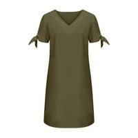 Drindf Ženske midi haljine Loop Fit s kratkim rukavima Tunika Mini haljina Ležerna V izrez izrez izrezana haljina na plaži Cosy Solid Work Short Hawer