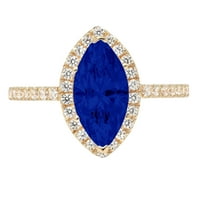2.38ct Marquise Cut simulirani plavi safir 14k žuti zlatni godišnjica Angažovanje halo prstena veličine