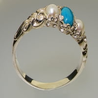 Britanci napravio je 9k bijeli zlatni prirodni tirkizni i kultivirani biserni ženski trilogijski prsten
