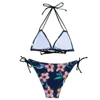Entyinea Ženski kupaći kostimi dva V izrezani bikini Podesivi Halter kupaći odijelo Plava m