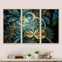 Art Demandart 'Symetrical Plavi zlatni fraktalni cvijet' cvjetni uokvireni umjetnički otisci set - boje