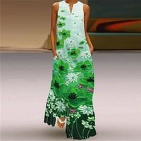 Haljine za žene Ženska V-izrez Tropical Maxi Haljina Long Casual Maxi Chemise Green XXL