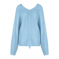 Jeseni džemperi za ženske vrećaste fit džemper pulover casual dreameaters V-izrez za djevojke plave