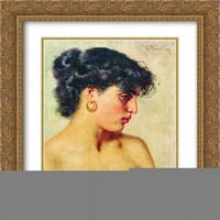 Konstantin Makovsky Matted Gold Ornate uramljena umjetnička štampa 'Portret tamne kose ljepote'