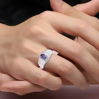 * RILOS MENS dizajnerskog stila Halo Amethyst & Diamond Ring - februar Rođendan * 14k bijelo zlato