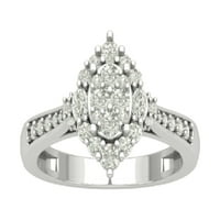Araiya Sterling srebrni okrugli i markizni dijamantski halo kruška oblikova prsten, veličina 6