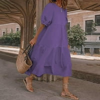Ženske haljine kratki rukav Srednja dužina Solid A-line Ljeto okrugla izrez Dress Ljeto Purple 4xl