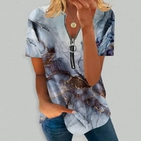USMIXI ženske majice V-izrez kratki rukav od kratkih rukava Sant ljeto Slatka vrhova Modna labava fit lagana četvrtina Zip pulover bluze siva čišćenje ispod 5 dolara