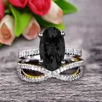 2. Carat ovalni oblik crni dijamantski moissan zaručni prsten za brisanje 10k bijelo zlato zakrivljena petlje Infinity podudaranje
