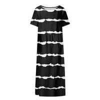 Ljetne haljine za žene okrugli izrez labavi otisak dužine gležnja A-line za odmor kratkih rukava crna