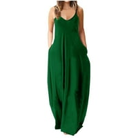 Lovskoo Ženske ljetne haljine V izrez Haljina Udobna casual bez rukava vitka haljina zelena