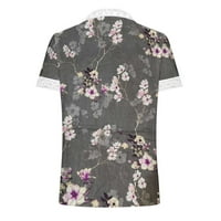 Ženski vrhovi plus veličina cvjetni labavi ugrađeni majice čipka V izrez kratki rukav vrhovi ljetnih