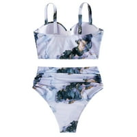 Žene Vintage Print Push Up Bikini kupaći kostim dva retro Halter Ruched Front Front High Struk gornji