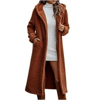 Zimski kaputi za žene Čvrsto boje pada dugih rukava FAU kožna kapuljača odijela Jakna Veličina kafe