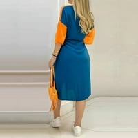 Clearsance Ljetne haljine za žene Dužina ručica Boemian Maxi tiskana okrugla dekoltena haljina narandžasta