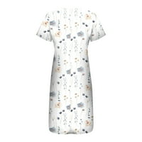 Ženske oblače srednje duljine cvjetni s džepom V-izrez sunčani haljina s kratkim rukavima bijeli xl