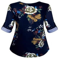Enjiwell Women's Plus size cvjetni print Wide Hem Pleased tasteri V izrez Roll Rab dugih rukava majice