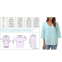 iopqo košulje za žene ženske rezovene V izrez tri četvrtine rukave s majicom majica TUNIC TOP ženske