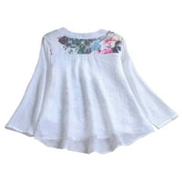 Niveer ženske bluze cvjetne tiskovne košulje dugih rukava Basična tunika majica V izrez bijela 3xl