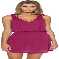 Becca by Rebecca vrlina ženska mini haljina V-izrez Swim prikrivanje srednje šipak