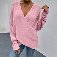 Modne žene Čvrsta boja dugih rukava poulove džemper s majicom V-izrez vrhovi ženskog džempera za odmor