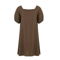 Clearsance Ljetne haljine za žene Mini kratki rukav vrući prodajni kvadratni izrez od pune haljine kafa
