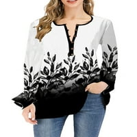 Ženska majica cvjetni print majica s dugim rukavima, Ležerne prilike za radne pulover, bijeli XL